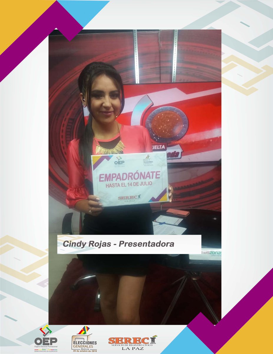 #Empadrónate No esperes el último día, acude a nuestro mega centro ubicado en la estación del teleférico plateado en la zona 16 de julio, sólo necesitas tu Cédula de Identidad vigente en original hasta el 14 de julio IMPOSTERGABLEMENTE. 
<a href="/cinderellawow/">Cindy Adriana Rojas Cabrera</a>