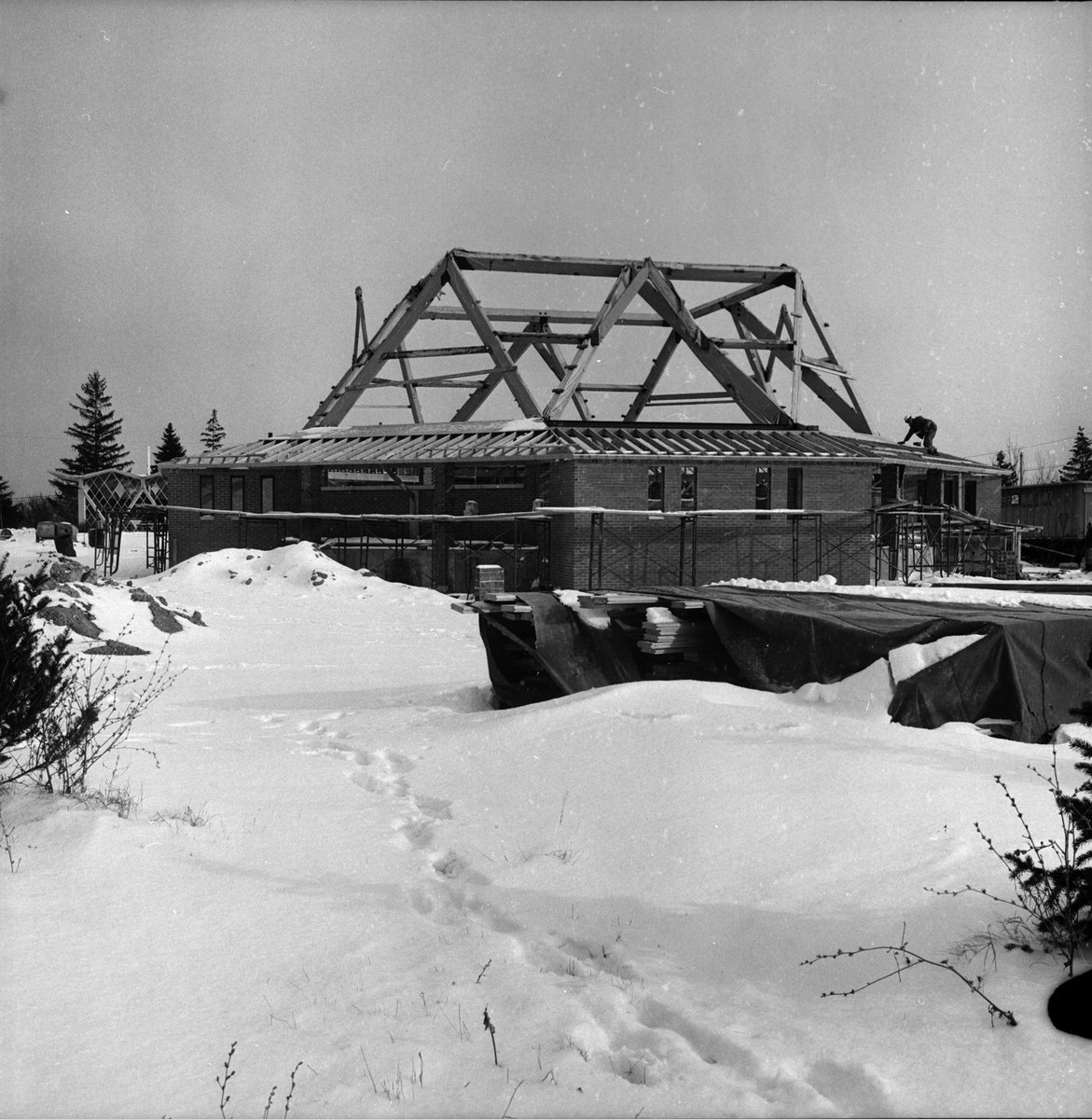 Photos of the education wing after construction, and the groundbreaking and framing of the sanctuary addition