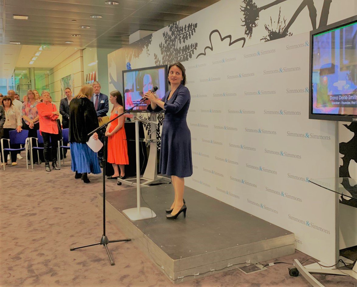 SimmonsLLP's tweet photo. We're honoured to have @ddenissmith of @First100years as our keynote speaker at tonight's awards sharing the inspirational story behind the first female lawyers. #CRAwards2019 https://t.co/1Jy1HKWQEf