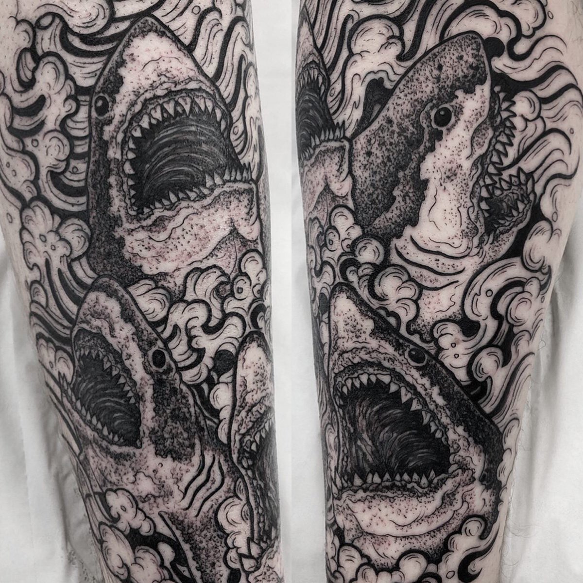 Shark Vs Octopus Tattoo