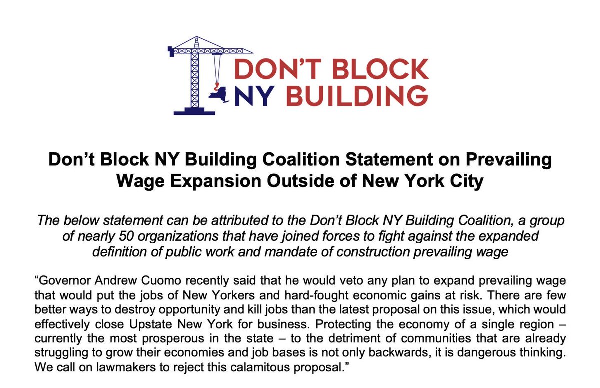 STATEMENT: "There are few better ways to destroy opportunity and kill jobs than the latest proposal on this issue, which would effectively close Upstate New York for business." 

This will be disastrous Upstate. We call on lawmakers to do the right thing and reject this proposal!