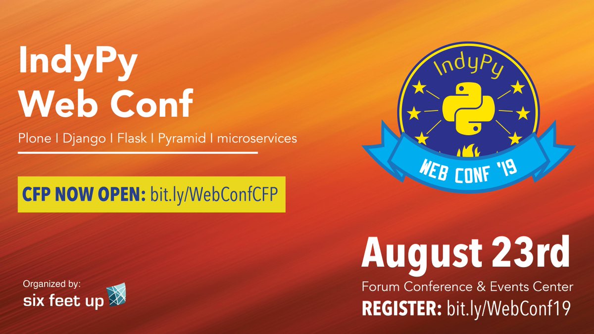 djangocon's tweet photo. The CFP for our friends at @indypy #IndyPyWebConf is now open until July 8th! Submit your talk ideas on #Python, #Django, #Plone, #Flask, #Pyramid, #microsecurity, #websockets, and MORE! Check out the full list and submit here 👉 https://t.co/IBNeuhB04D https://t.co/rXIVmGJvbV