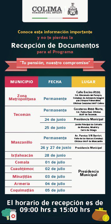IAAPcolima's tweet photo. #Conoce esta Información #Importante
Recepción de Documentos 📑
Para el programa 
#TuPensiónNuestroCompromiso https://t.co/zee4yo59Fk