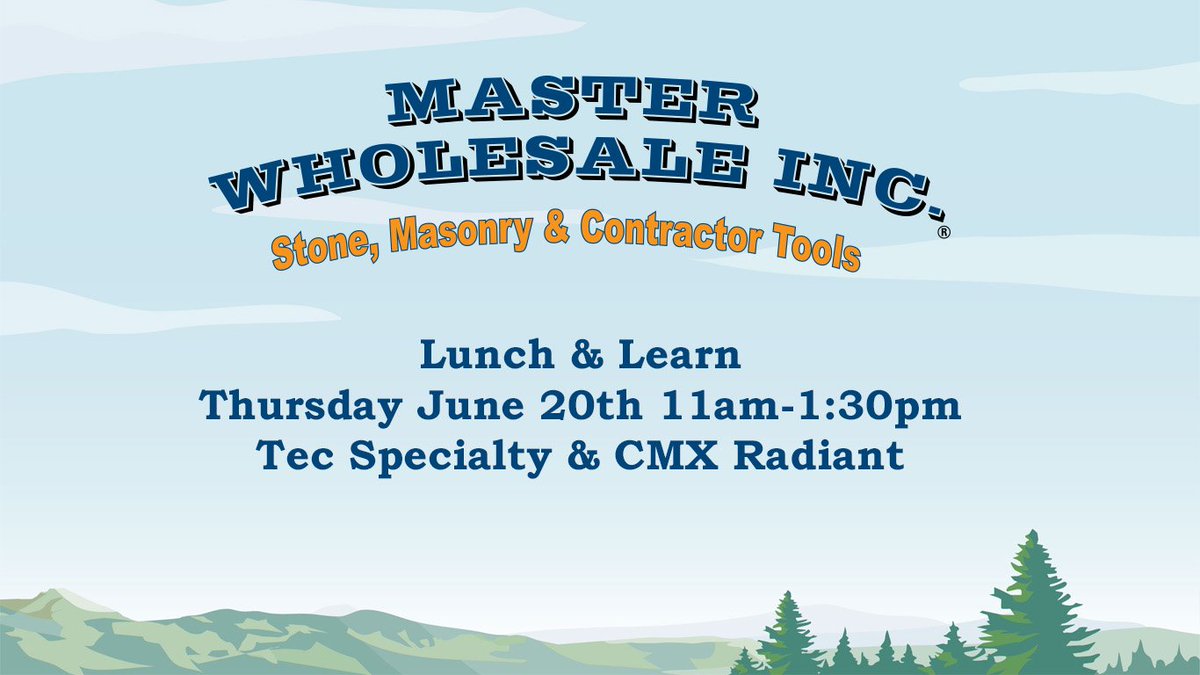 MasterWholesale's tweet photo. Join @InstallwithTEC and CMX Radiant at our #LunchandLearn this Thursday, June 20th, 11am-1:30pm. Cool product demos, browse the store and grab lunch on us! #TECSpecialty #RPMMats #SeattleHardware #Georgetown #ContractorSupply #FlooringSupply https://t.co/N1uw2Vr27d