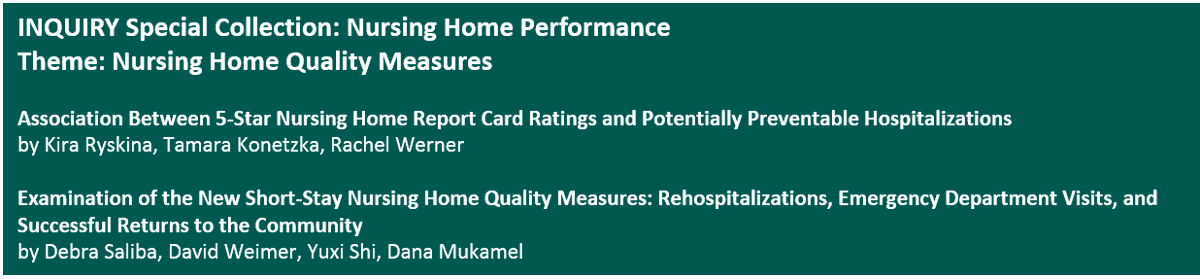 INQ_Health's tweet photo. Read and Share our new Special Collection on Nursing Home Performance, Guest Edited by @UAB_SHP Robert Weech-Maldonado and @uamshealth Rohit Pradhan. Available #openaccess at https://t.co/hnkTTVzurC  #nursinghome #LTSS https://t.co/PRca8z2BJB