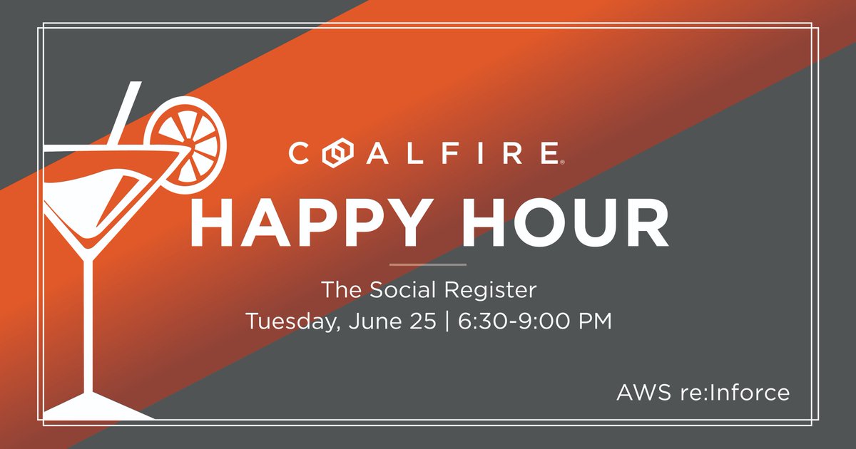coalfire's tweet photo. Going to #AWS #reInforce? We are hosting a happy hour at The Social Register on June 25 beginning at 6:30pm. RSVP now to reserve a spot. https://t.co/2lwvPIJN59 https://t.co/bOlz24vLuZ