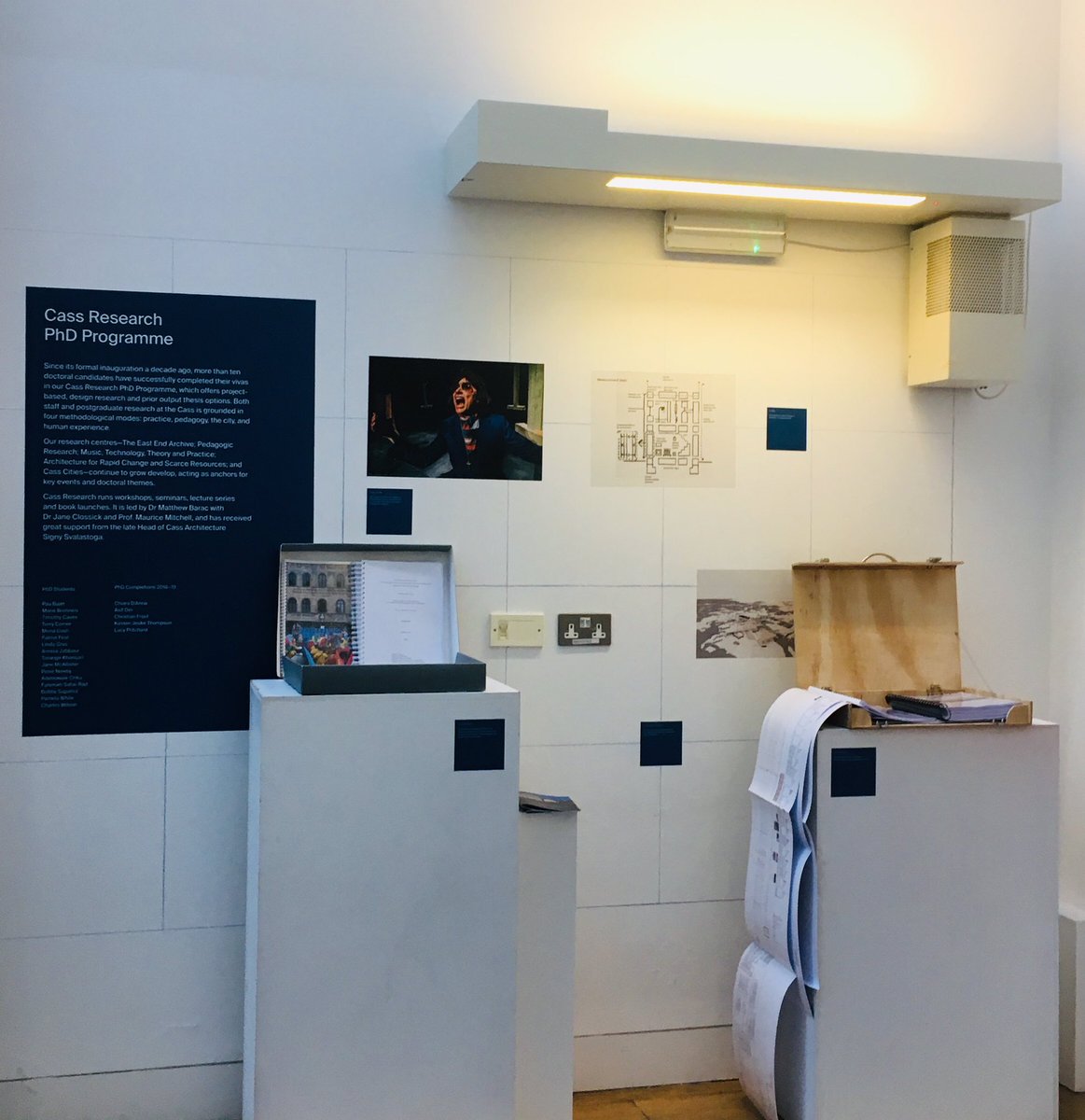 Don’t put research on a pedestal ... or do! PhD corner at <a href="/TheCassArt/">TheCassArt</a> #summershow featuring doctorates by Christian Frost and Kirsten Thompson, also Chiara d’Anna, Lucy Pritchard and Asif Din! #creativeresearch #designthinking @CassResearch @CassCities
