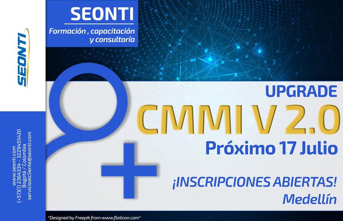 seonti's tweet photo. Transición a la versión 2.0 de #CMMI no es solo para las empresas, también es para tí. Te invitamos a nuestro curso de #UPGRADE el próximo 17 de julio. #Medellín https://t.co/SaCBfz5mSm 🤓💯💻✍️ https://t.co/URU75CBBej