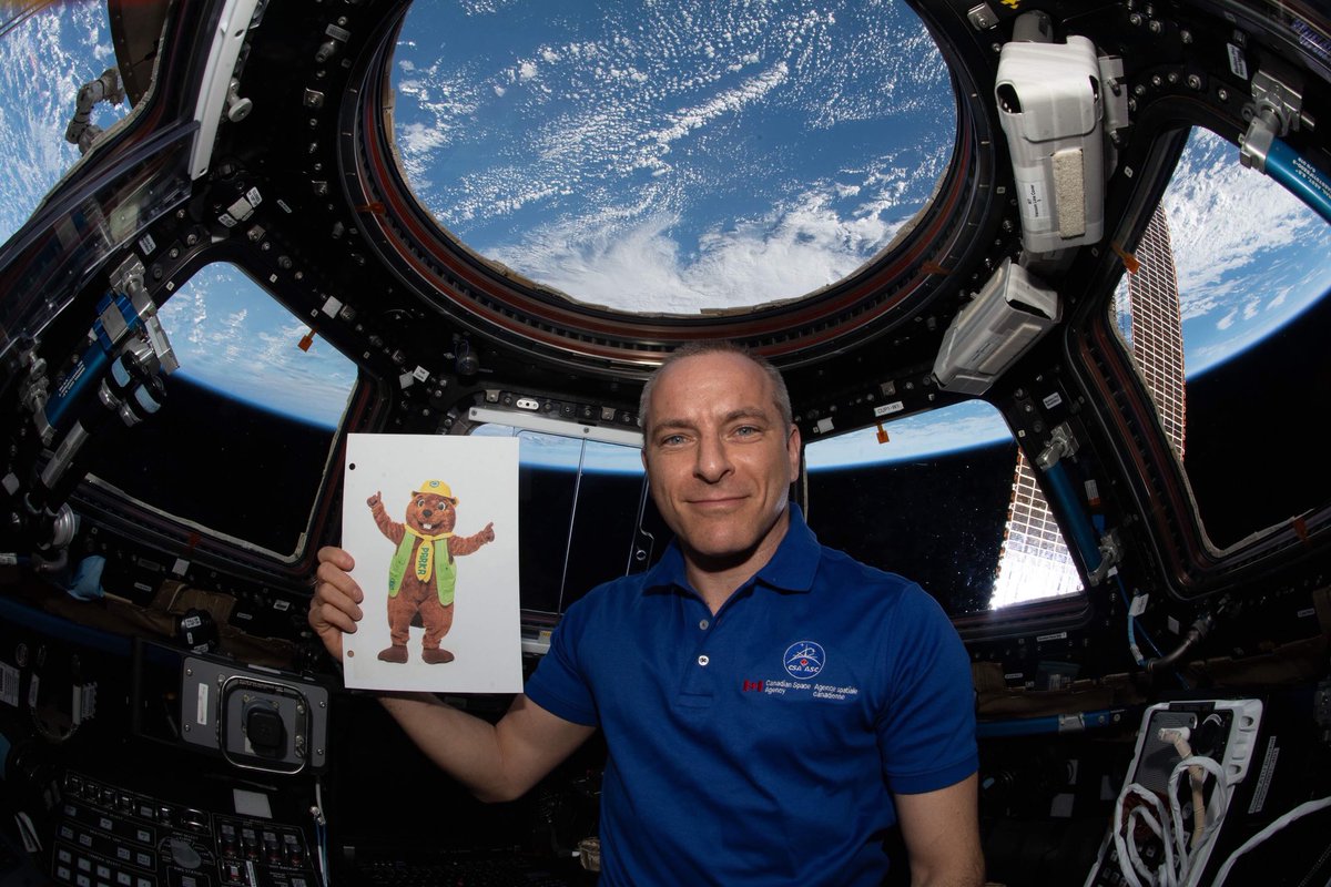 csa_asc's tweet photo. Hey @ParksCanada! CSA astronaut @Astro_DavidS liked your photo with David2D so much that he posed for an out-of-this-world snapshot with Parka aboard the @Space_Station! 🚀
#David2D #DareToExplore https://t.co/xbcj7ZXmlo
