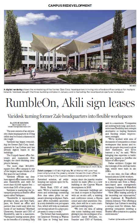 Akili_Inc's tweet photo. Akili is making moves! Check us out on the front page of the #business section for the @dallasnews! #Varispace #flexibleworkspace @on_rumble https://t.co/3IHOvWhAY5