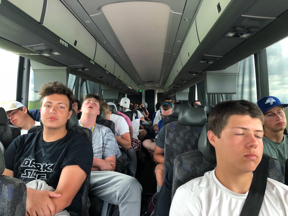 A lot of sleepy boys on the bus ride home from a great camp at ⁦<a href="/GoJacksFB/">SDSU Football</a>⁩ ... we got a ton better this week, made it to the final play of the jackrabbit challenge and had a blast as a team #weare #wewill #startingpointisset #crimsonpride #thanksSDSU #16straightonD