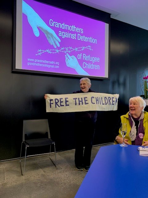 gmothers_adrc's tweet photo. grandmothers call for the end of all forms of #detention of #refugee children, and to end refugee family separations. #stilldetained #freethechildren #hometoBilo https://t.co/0GbAkikhGg