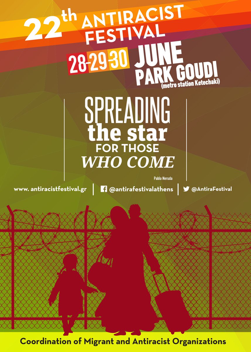 The poster and full program of the #22ndAntiraFestAthens in English: Please share!
antiracistfestival.gr/2019/06/18/ful…