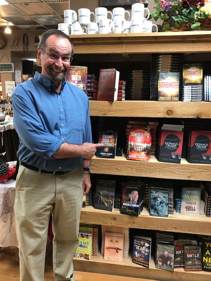 TroyMAnderson's tweet photo. SkyWatch TV hosts @derekgilbert and @sharongilbert discovered copies of our #1 @FaithWords bestseller #Trumpocalypse at a bookstore. Send my co-author @radiomcguire and I pictures of Trumpocalypse and #TheBabylonCode and we'll share them. https://t.co/ws2gkPwEan