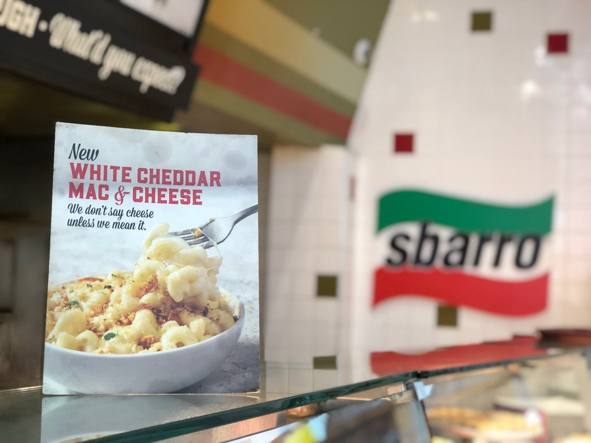 Spend some cheddar on - well - some cheddar! @Sbarros White Cheddar Mac &amp; Cheese is back. Try it solo or in a combo. Upper Level in the food court. #GoodEats #mvmhasitall