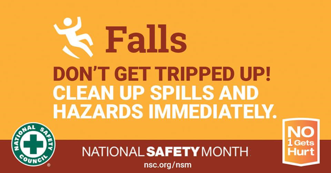 TrinityADC's tweet photo. June is National Safety Month! 
Slips, trips, &amp; falls are the 3rd leading cause of unintentional-injury-related deaths for all ages. Avoid using cell phones and headphones while walking, stay aware in busy areas, watch for pedestrians! #StayAlert #FallPrevention  #No1GetsHurt https://t.co/O0DDwtAVNI