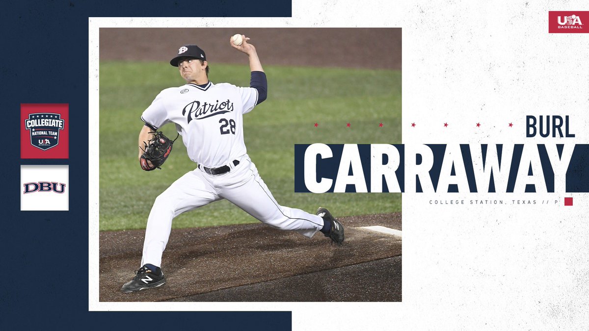 USABaseball's tweet photo. A Patriot and #TeamUSA go hand in hand 👌🏼

Congrats to Burl Carraway on being invited to @USABaseballCNT Training Camp! #ForGlory🇺🇸 https://t.co/DnaMR9dj9A