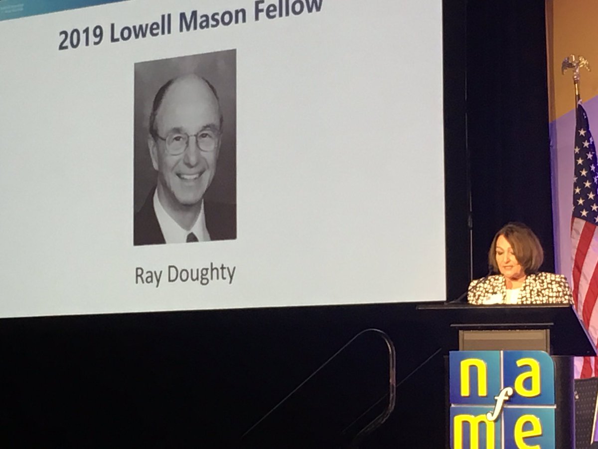 MystroMoore's tweet image. Tonight @SCMusEd member and pioneer music education advocate Ray Doughty was named a Lowell Mason Fellow by @NAfME. Christine Fisher and Patti Foy accepted the award on his behalf. Watch scmea.net for more details. Congratulations and thank you, Ray! #SCMEA #NAfME19
