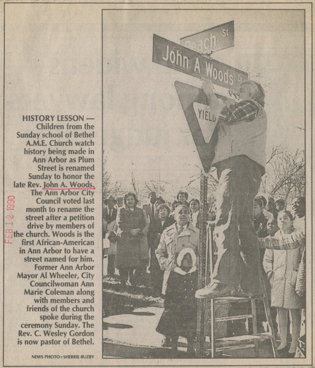 This is Reverend John L. Woods, who ran Bethel AME for nearly 50 years. When he passed away in 1990, he became the first African-American to have a street in Ann Arbor named in his honor.