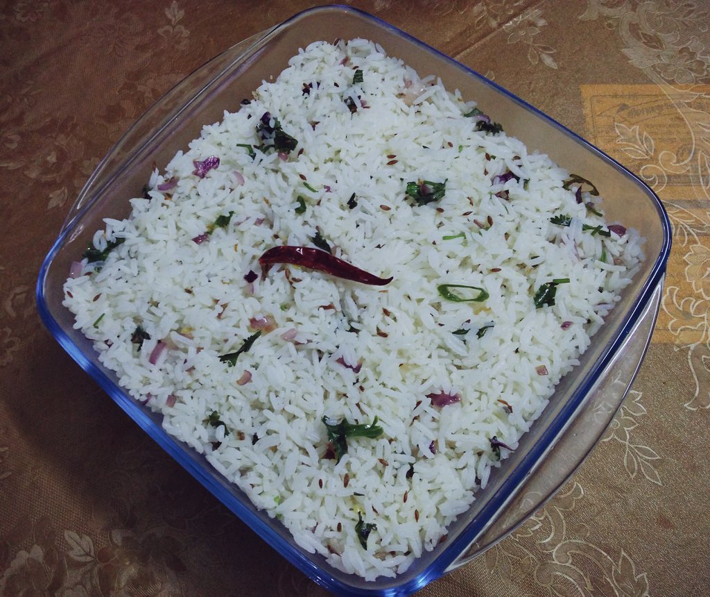 79. Jeera Rice, Chicken Fry - Alu Bhaja - Begun Bhaja - Tomato Chutney in a get together at home.