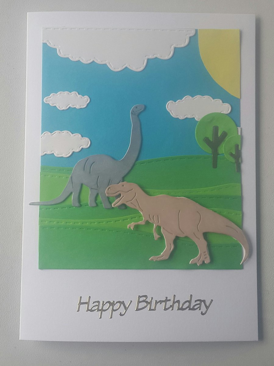 craft_ra's tweet photo. Handmade Birthday Card 
Card blank @Hobbycraft 
Dinosaurs and landscape are @sizzix_official 
Peel off is @CraftCreations1 
Adhesive is @craftydevils https://t.co/mEhMwTVZ4O