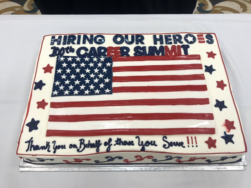 hiringourheroes's tweet photo. It’s not a celebration without cake! We are celebrating our 100th #HOHSummit during tonight’s networking reception at Fort Gordon. #100thSummit https://t.co/uUyZt7OmLb