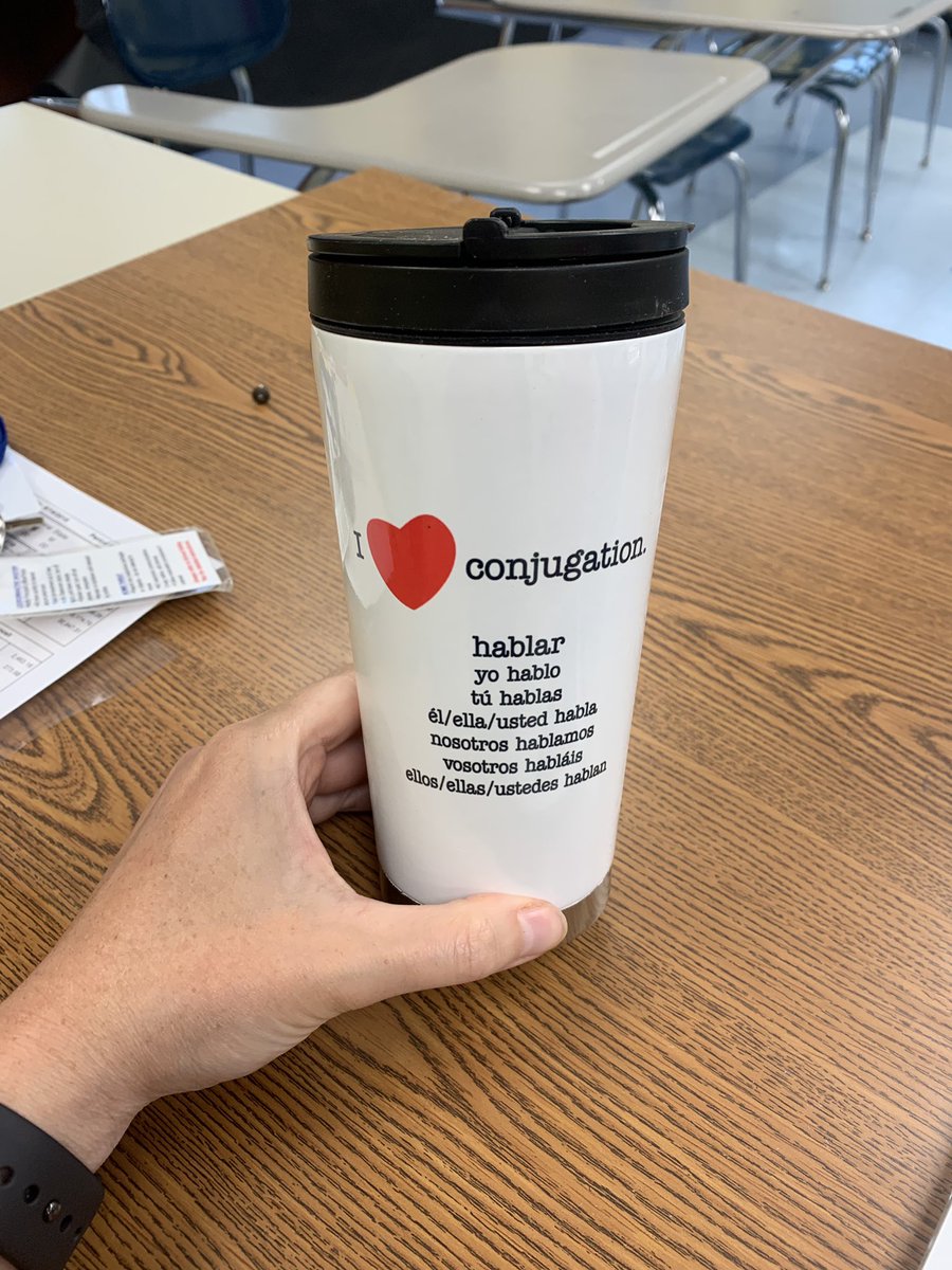 APlumacker's tweet image. Wrapping up the school year with a conjugation mug, Spanish scrabble and some communty service “plarning”! #TeamMillburnNJ