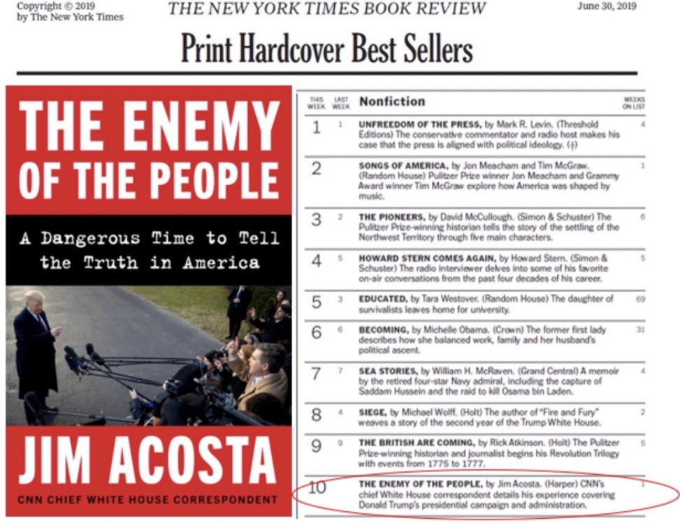 Very grateful to the readers who have picked up “The Enemy of the People.” A special thanks to my wonderful team at <a href="/HarperCollins/">HarperCollins</a> and my colleagues at <a href="/CNN/">CNN</a> for all of their support.