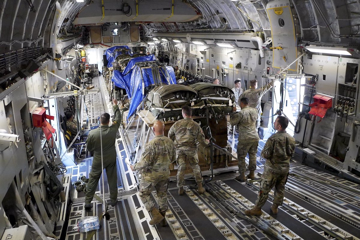 HiAirGuard's tweet photo. C-17 Globemaster III crews from the Hawaii Air National Guard and 15th Wing are prepped for airlift operations at Ramstein Air Base, Germany during exercise Swift Response 19. #hawaiiairnationalguard #HIAirGuard https://t.co/pbMKVvMo6m