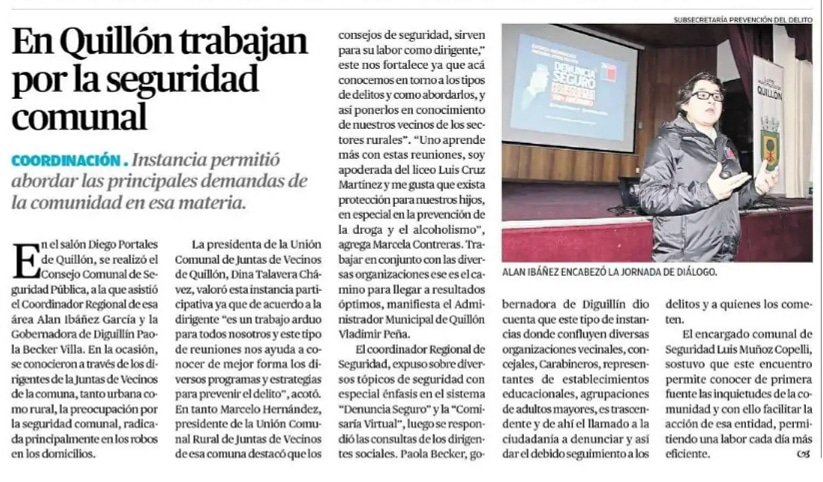 Coordinación Seguridad Pública Ñuble (@coornuble) on Twitter photo Hoy, en Diario <a href="/CronicaChillan/">Crónica Chillán</a> destaca el Consejo Comunal de Seguridad de Quillón, al que asistió el Coordinación Regional de Seguridad Pública- Región de Ñuble <a href="/SubPrevDelito/">Subsecretaría de Prevención del Delito</a> <a href="/AlanIbaez20/">Alan Ibañez</a>,<a href="/paolabeckerv/">Paola Becker Villa</a> <a href="/Gob_Diguillin/">Gobernación de Diguillín</a> <a href="/Carabdechile/">Carabineros de Chile</a>,<a href="/muni_quillon/">MuniQuillon</a>, JJVV #ChileEnMarcha #Comisaría Hoy, en Diario <a href="/CronicaChillan/">Crónica Chillán</a> destaca el Consejo Comunal de Seguridad de Quillón, al que asistió el Coordinación Regional de Seguridad Pública- Región de Ñuble <a href="/SubPrevDelito/">Subsecretaría de Prevención del Delito</a> <a href="/AlanIbaez20/">Alan Ibañez</a>,<a href="/paolabeckerv/">Paola Becker Villa</a> <a href="/Gob_Diguillin/">Gobernación de Diguillín</a> <a href="/Carabdechile/">Carabineros de Chile</a>,<a href="/muni_quillon/">MuniQuillon</a>, JJVV #ChileEnMarcha #Comisaría