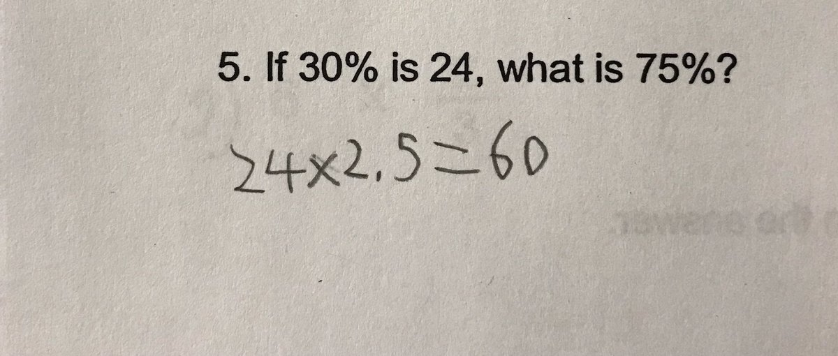 chrisjstahl's tweet photo. I was expecting a proportion but this student found a shortcut. I was momentarily stumped by his strategy but I see now what he did. Do you get it? #JUMPmath https://t.co/AFzFGC47EJ
