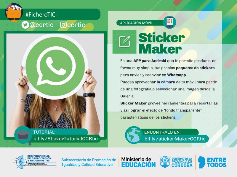 CCRTIC's tweet photo. #FicheroTIC Usás #WhatsApp con tus estudiantes??  Ahora pueden crear sus propios stickers para cada ocasión!  #DIME2019 #AprendizajeMóvil 🤗 https://t.co/2YhpOhj0gu