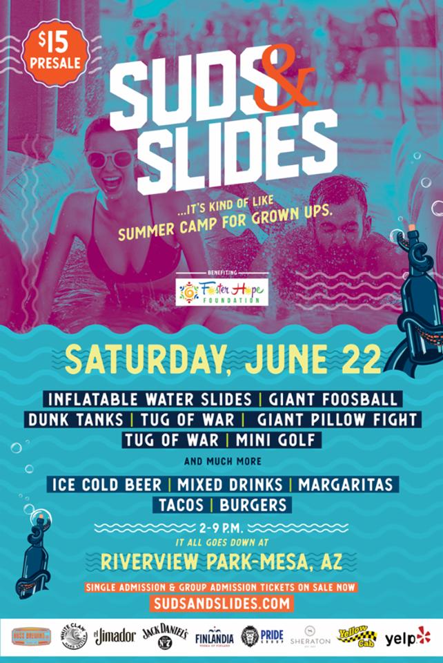 CCDAZ's tweet photo. .@SudsandSlides is happening this Saturday at Riverview Park in Mesa! This "summer camp for grown ups" will feature fun games, great food and, of course, delicious and refreshing beverages from @HussBrewingCo and @WhiteClaw! https://t.co/J6uuOSYidl