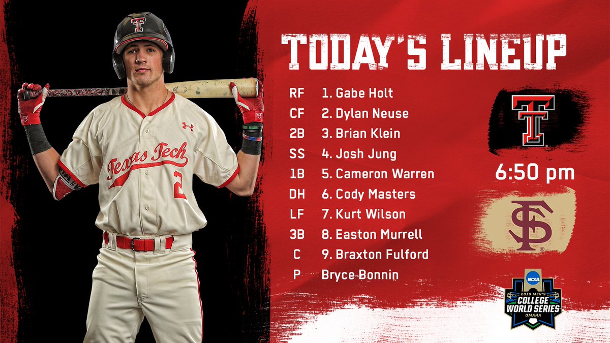 TTU_Baseball's tweet photo. 6️⃣:5️⃣0️⃣ p.m. 

ESPN.

We're on deck.

🔴#806ToOmaha | #WreckEm⚫️ https://t.co/cOut0IcaBE