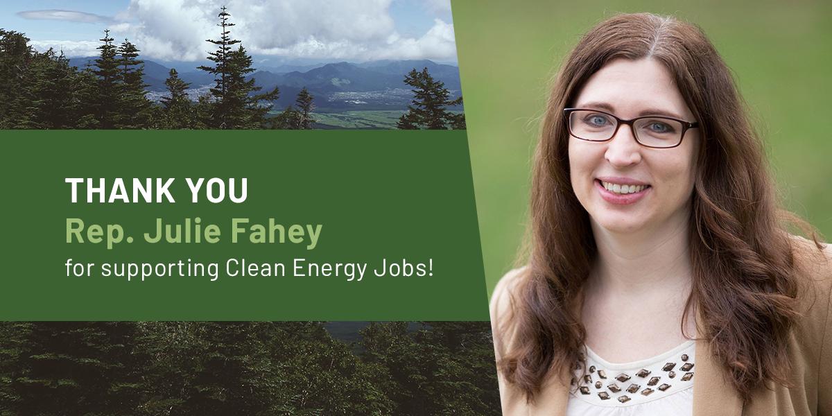 OLCV's tweet photo. Thank you to State Rep. @JulieFahey for supporting the #CleanEnergyJobs bill! The Senate is voting this week - make sure your Senator votes YES, too: https://t.co/py5f38hiq8 #orpol #orleg #CEJisReady https://t.co/lggU7NSPiO