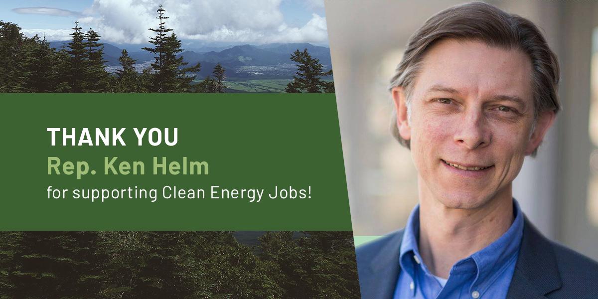 OLCV's tweet photo. Thank you to State @RepKenHelm for supporting the #CleanEnergyJobs bill! The Senate is voting this week - make sure your Senator votes YES, too: https://t.co/py5f37ZH1y #orpol #orleg #CEJisReady https://t.co/jG4WJzwfxy