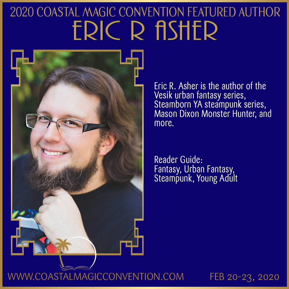 CoastalMagicCon's tweet image. We're taking a few days to introduce each of our #CMCon20 Featured Authors. We love having @ericrasher with us every year!! See the complete author list &amp;amp; registration info: CoastalMagicConvention.com Feb 20-23, 2020