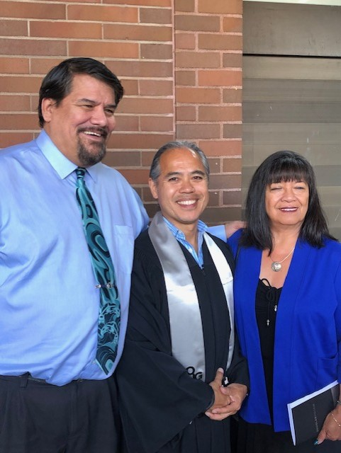 DSeaweedX's tweet photo. The Douglas College Honorary Fellow, Dr. Evan Adams, Chief Rhonda of QayQayt Nation, and little old me. June 2019 #classyfolk https://t.co/yhcfim0GKp