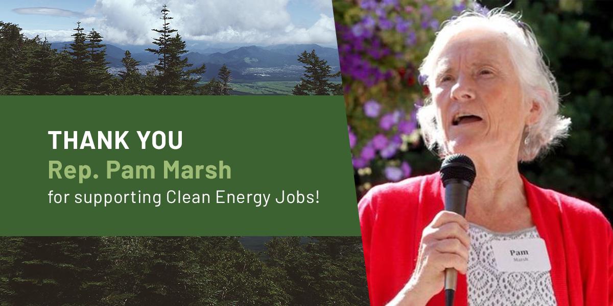 OLCV's tweet photo. Thank you to State Rep. Pam Marsh for supporting the #CleanEnergyJobs bill! The Senate is voting this week - make sure your Senator votes YES, too: https://t.co/py5f37ZH1y #orpol #orleg #CEJisReady https://t.co/OOhYFUJY78