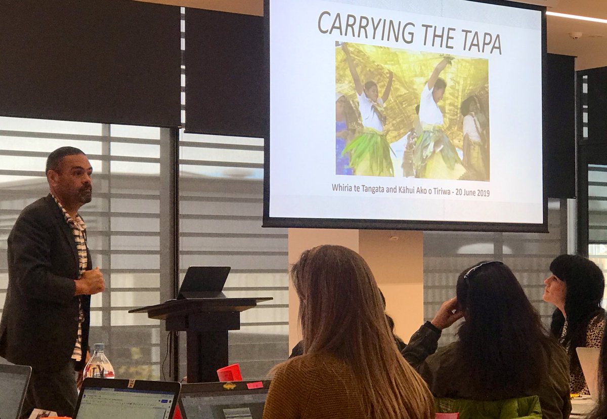 ‘Carrying the tapa’ = carrying the mana of the children. It’s all of our responsibility and we all can. <a href="/PaciFicEduCator/">Karl Anthony Vasau</a> #whiriatetangata #tiriwā #kāhuiako