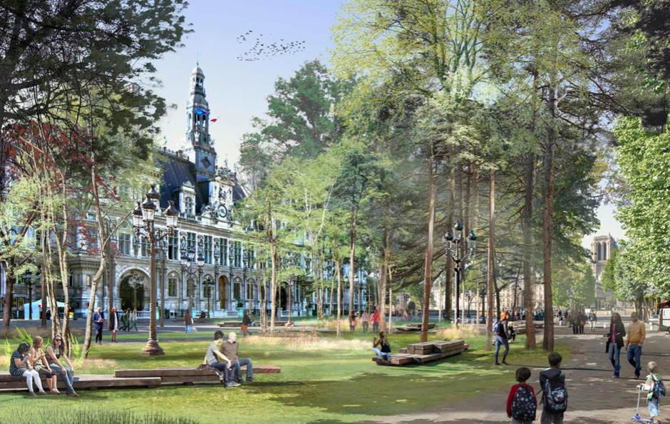 jen_keesmaat's tweet photo. Paris aggressively moves to have 50% of the city covered by fully porous, planted areas. New parkland, thickets of trees and green roofs planned. If executed, the entire character of the city will change. Plazas and squares will become green spaces. Bold! This is what leaders do. https://t.co/N6AaeZbZKq
