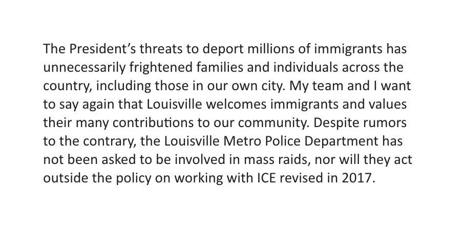 EricaRN4USA's tweet photo. President @realDonaldTrump and @GovMattBevin this is how Louisville’s mayor @louisvillemayor feels about your order to deport illegal immigrants. #RecallFischer https://t.co/TnUMalriwo