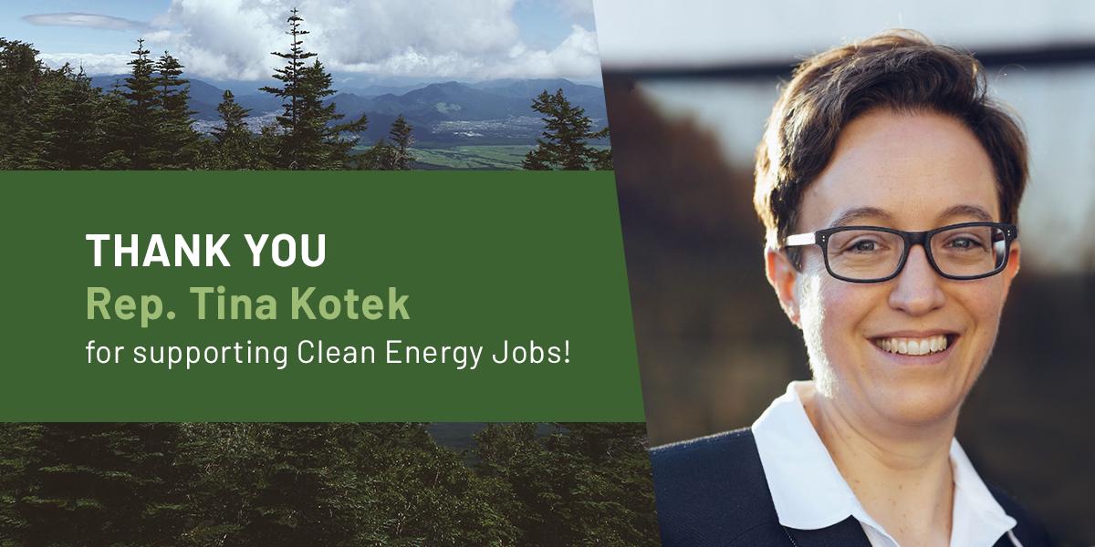 OLCV's tweet photo. Thank you to House Speaker @TinaKotek for supporting the #CleanEnergyJobs bill! The Senate is voting this week - make sure your Senator votes YES, too: https://t.co/py5f37ZH1y #orpol #orleg #CEJisReady https://t.co/sSSCx3xWer