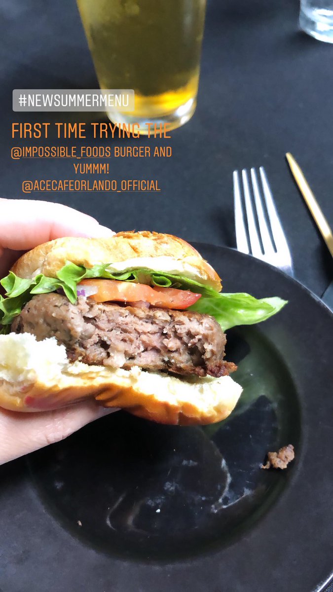 tastecationer's tweet photo. I’m pretty sure the @ImpossibleFoods 🍔is my new fave! @acecafeorlando, your #impossibleburger is YUMMY! If you’re in the #Orlando area and in the mood for a good burger, this is the one to try. It’s on their #newsummermenu. #AceCafeOrlando https://t.co/bW1HQZOMmk