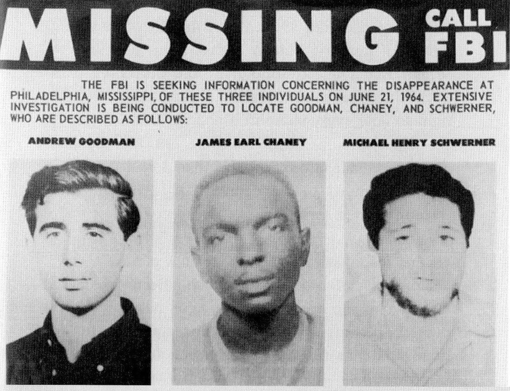 Civil rights heroes Andrew Goodman, James Chaney and Michael Schwerner