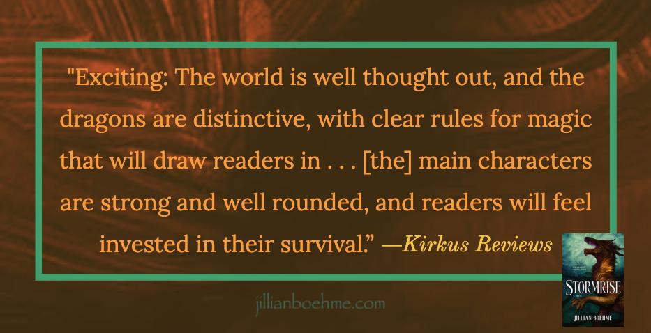 JillianBoehme's tweet image. First STORMRISE journal review! It's a happy day when Kirkus doesn't hate you. 🙂🙃 #stormrise #torteen #dragons