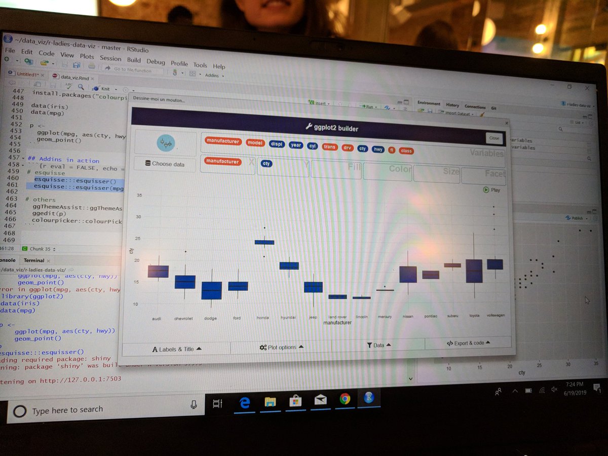 kfettich's tweet photo. So apparently there's a drag and drop option for ggplot...! @yake_84 @RLadiesPhilly https://t.co/0ttTj48BKg