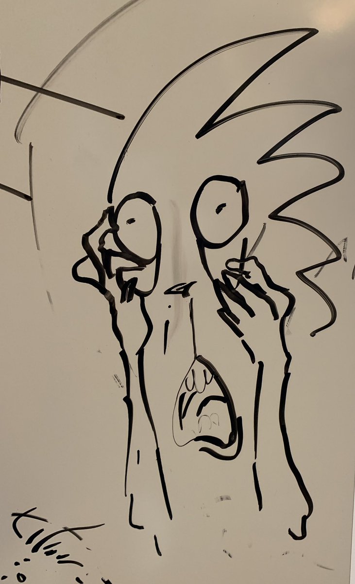 ollymoss's tweet photo. Every time I have to bake lighting on this project, I get up, stretch my legs  and draw another horrible sonic on the whiteboard. https://t.co/gq7Wztqjyd