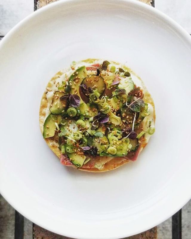 Come try our tostada tonight... its killer to say the least!!! Yellowtail, avocado, cucumber, and shiso, with a ginger scallion mayo. 🤜🤛 bit.ly/2Ir9r9d