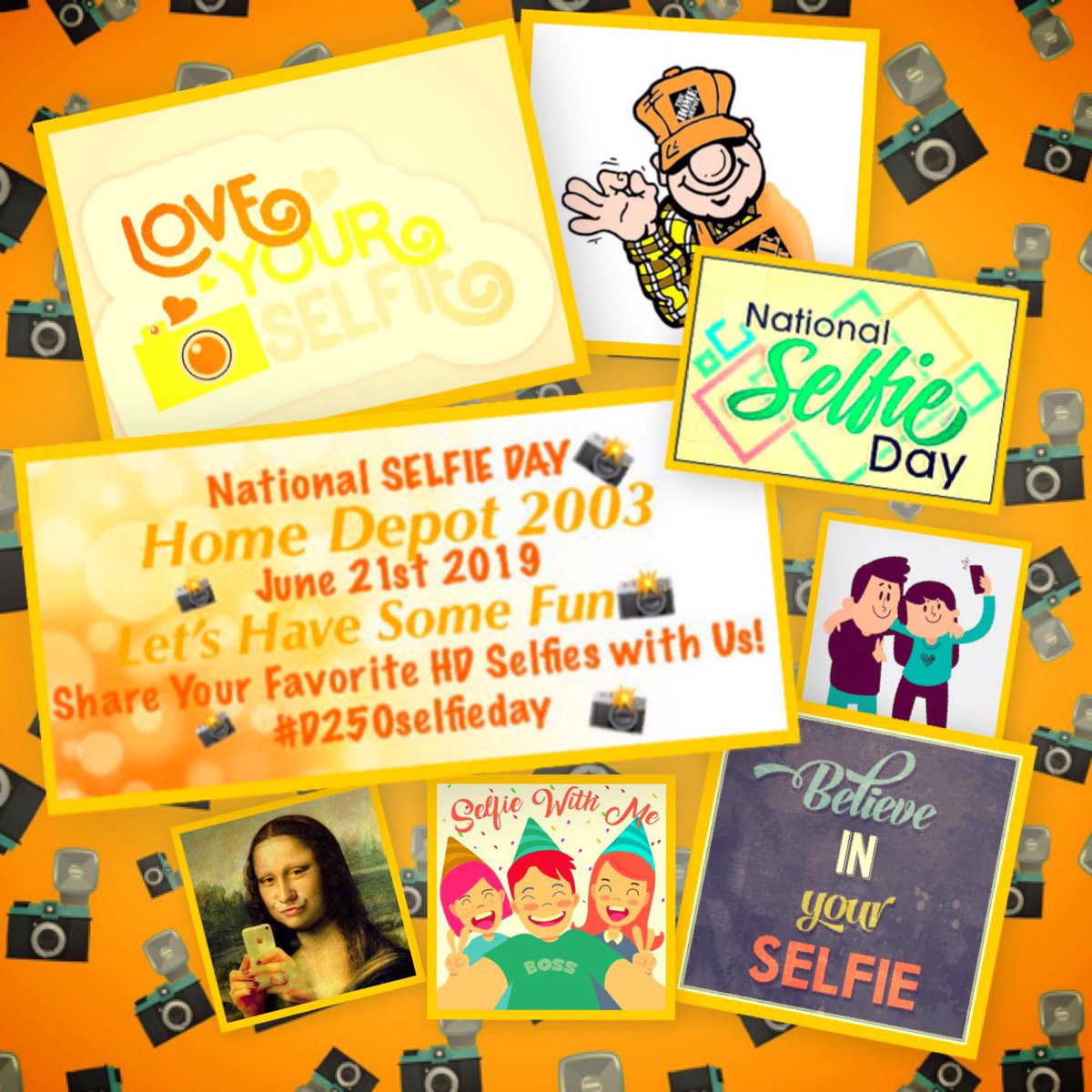 2003Asquad's tweet photo. We are Celebrating #nationalselfieday2019 @HomeDepotEast Friday June 21st!📸 Let’s Have Some Fun, Share Your HD Selfies With Us! #D250selfieday 📸 ##funatwork @Linville2003 @redwing19y @jody_delicato @RobD250 @RICHARDLSEIBER1 @RoWilliams1 📸#butfirstletmetakeaselfie 📸 https://t.co/RCuP6YhLkS